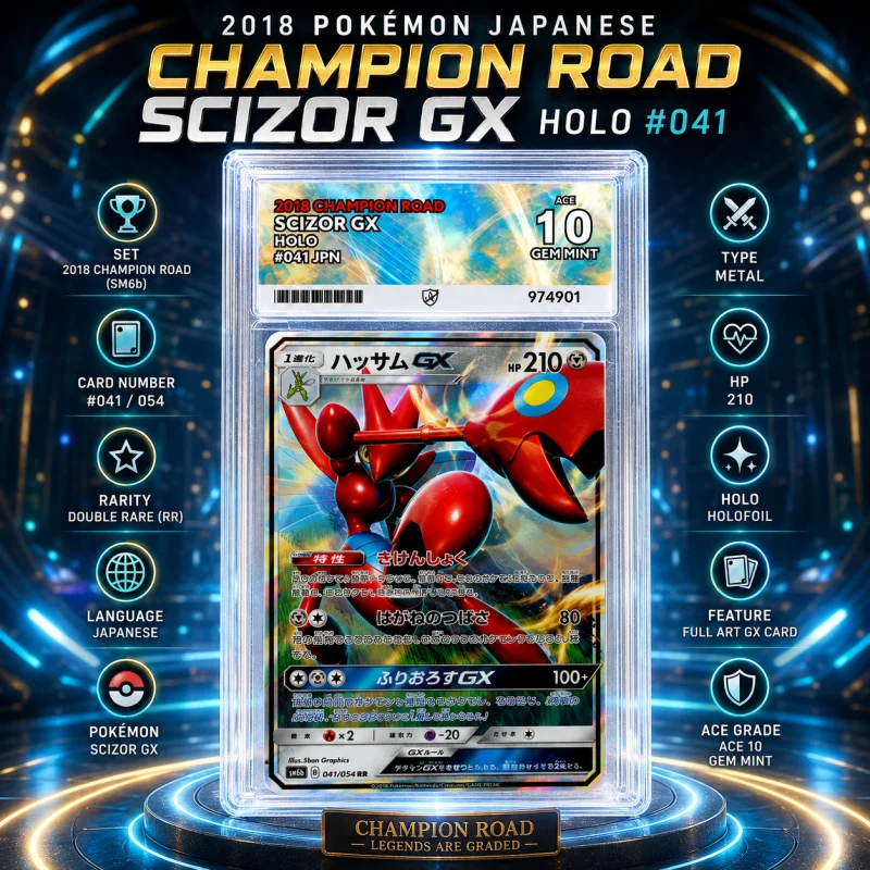 ACE 10 GEM MINT 2018 POKÉMON JAPANESE CHAMPION ROAD SCIZOR GX HOLO #041