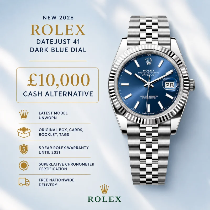 NEW 2026 ROLEX DARK BLUE DATEJUST 41 WHITE GOLD OR £10,000