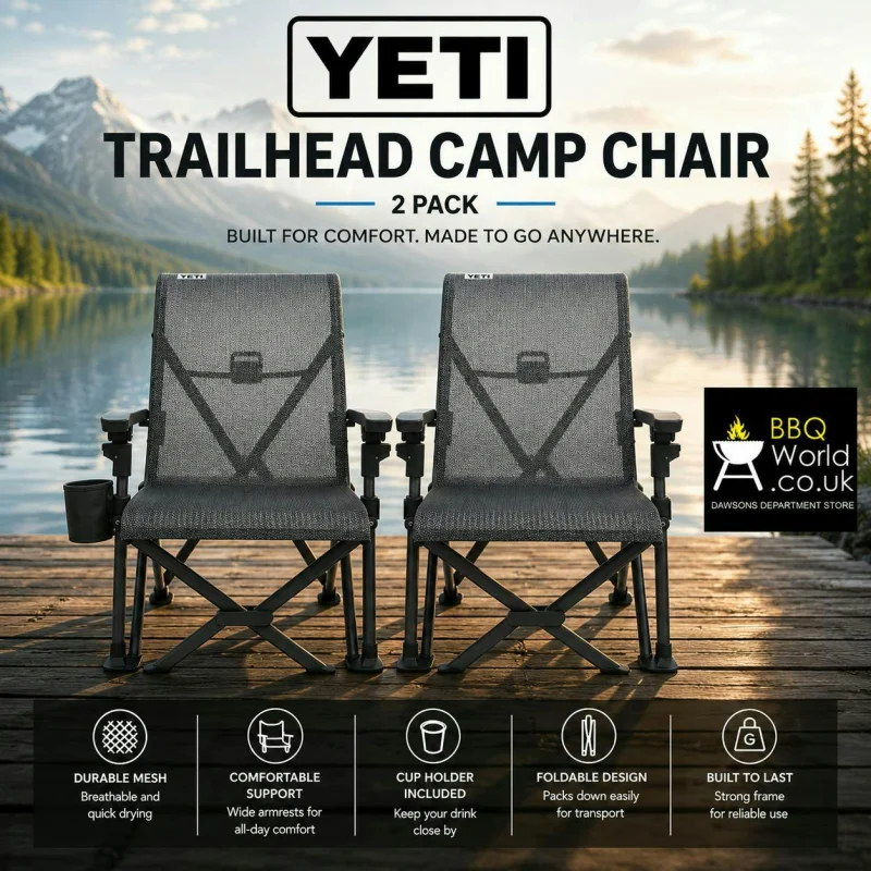 2 X CHARCOAL YETI TRAILHEAD CAMP CHAIRS + COVERS