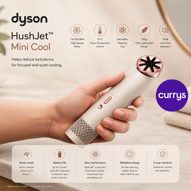 BRAND NEW DYSON HUSHJET MINI COOL – STONE & BLUSH