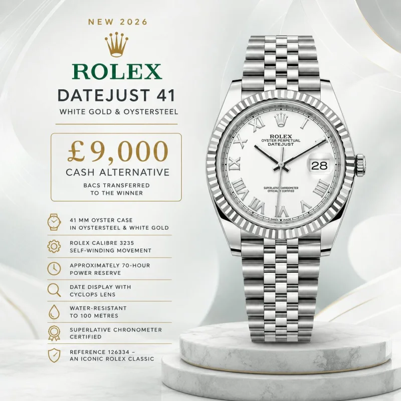 NEW 2026 ROLEX DATEJUST 41 WHITE GOLD & OYSTERSTEEL OR £9,000