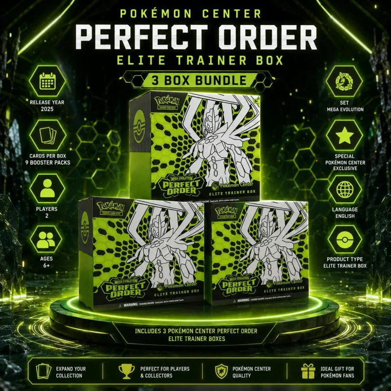 3 X POKÉMON CENTER MEGA EVOLUTION PERFECT ORDER ELITE TRAINER BOX BUNDLE