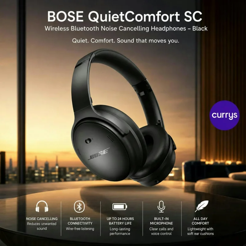 BOSE QUIETCOMFORT SC WIRELESS BLUETOOTH NOISE-CANCELLING HEADPHONES - BLACK