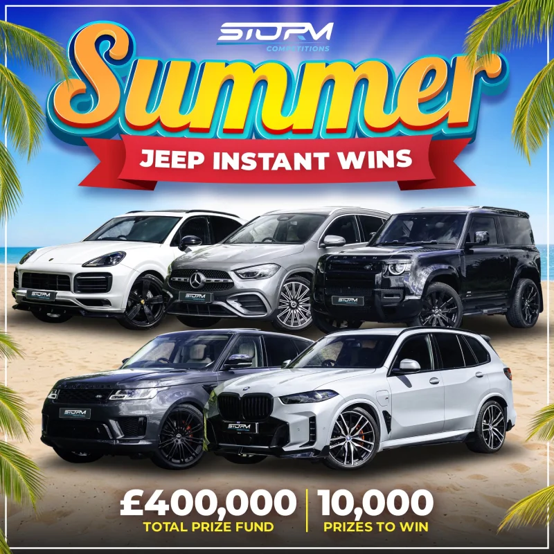 HUGE Summer Jeep Instant Wins – 10,000 Prizes – £400,000 Prize Fund