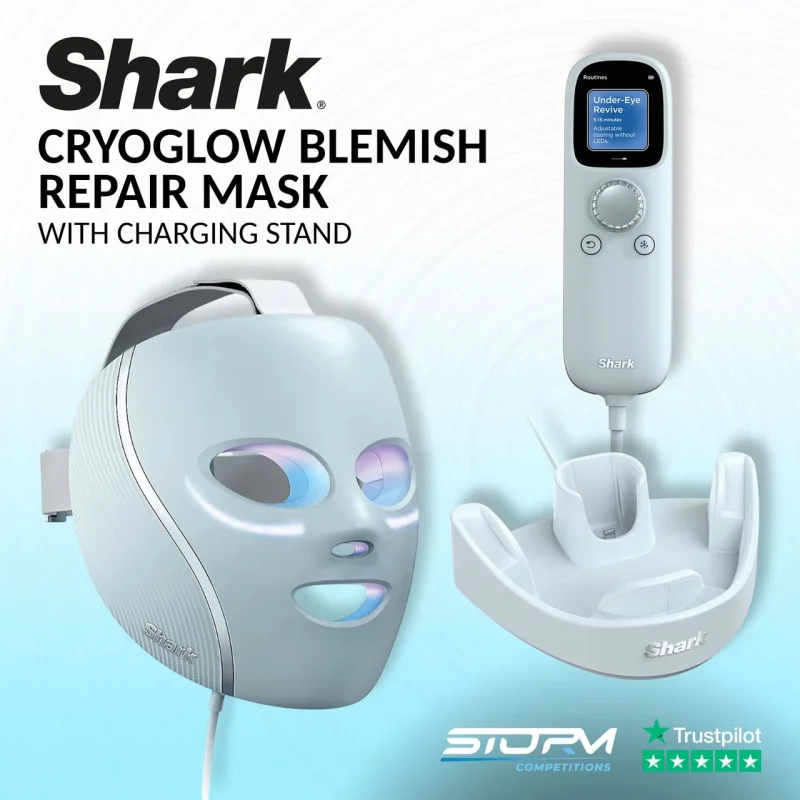 Shark CryoGlow Blemish Repair Mask with Charging Stand FW312XSKF – Blue Frost
