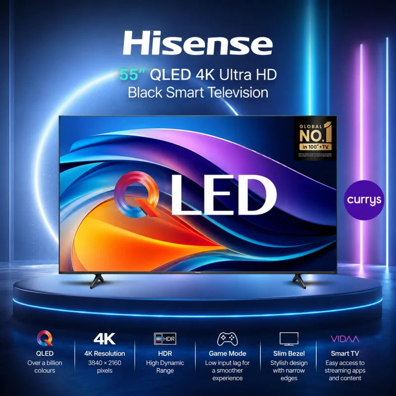 Hisense 55″ QLED 4K Ultra HD Black Smart Television
