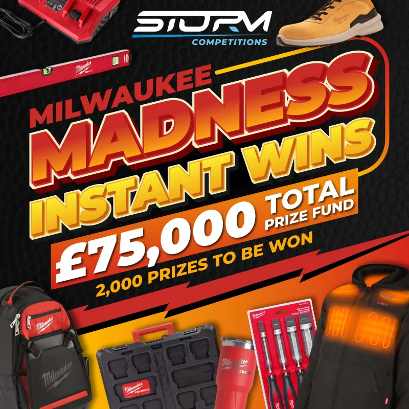 Milwaukee Instant Wins – 2,000 Prizes – £75,000 Prize Fund