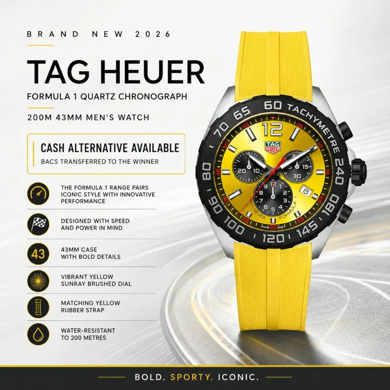 BRAND NEW TAG HEUER FORMULA 1 43MM YELLOW QUARTZ CHRONOGRAPH 200M