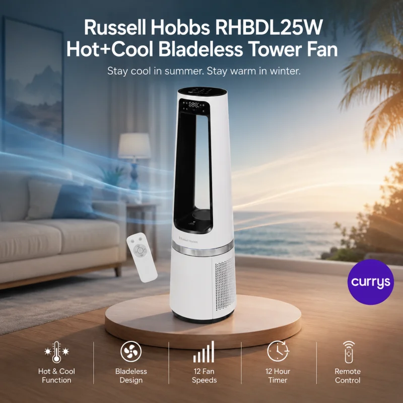 RUSSELL HOBBS RHBLDL25W HOT & COOL BLADELESS TOWER FAN – WHITE