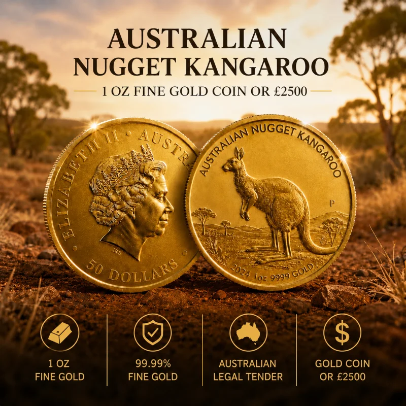 AUSTRALIAN NUGGET KANGAROO 1 OZ FINE GOLD COIN OR £2500
