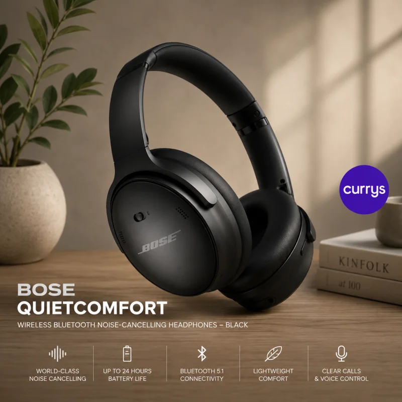 BOSE QUIETCOMFORT WIRELESS BLUETOOTH NOISE-CANCELLING HEADPHONES – BLACK