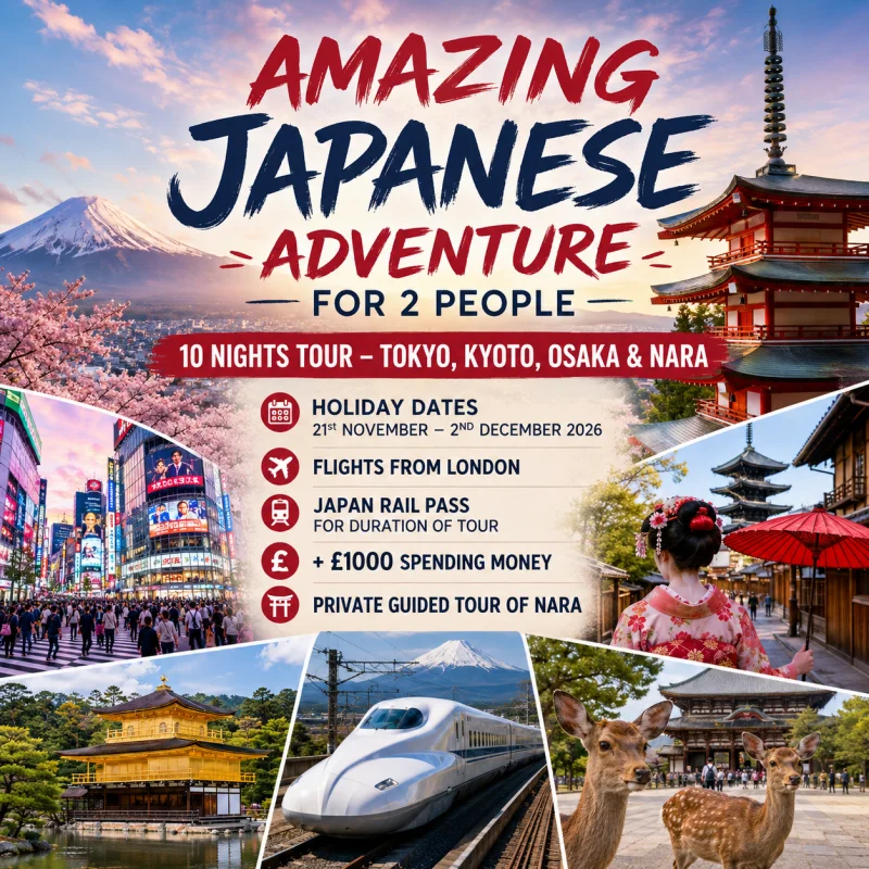 JAPAN HOLIDAY GOLDEN ROUTE JOURNEY FOR TWO + £1000