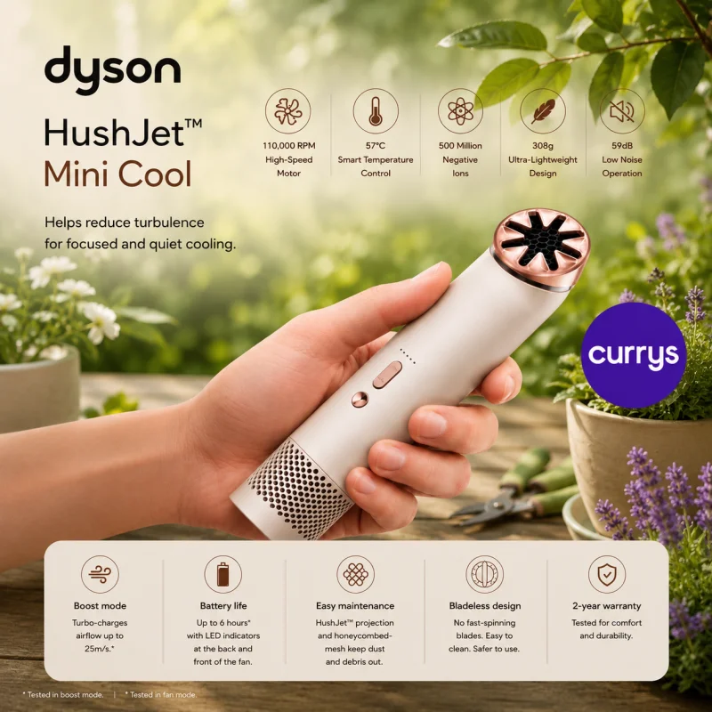 BRAND NEW DYSON HUSHJET MINI COOL – STONE & BLUSH