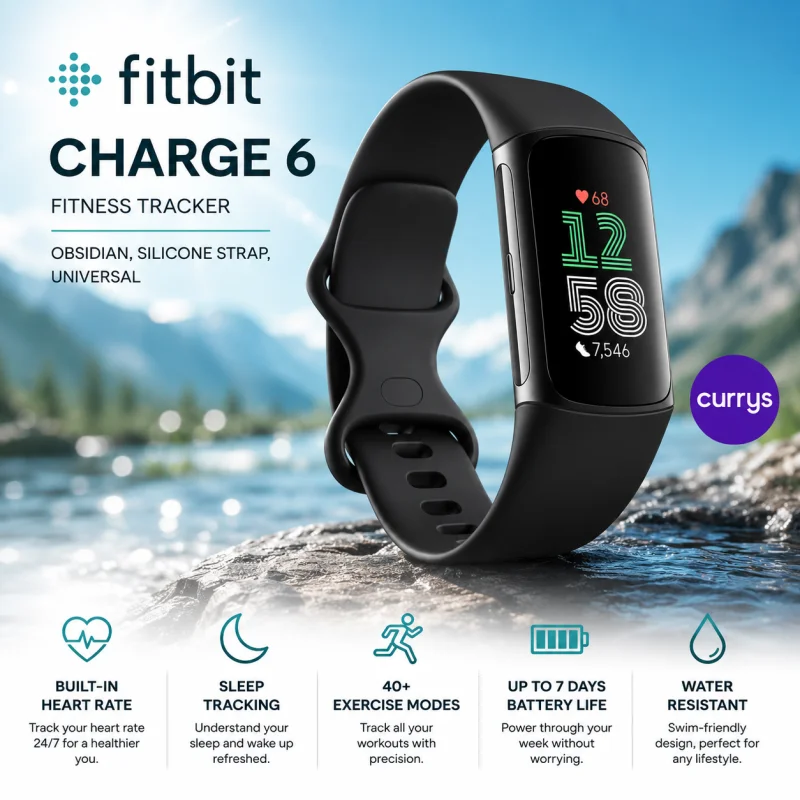 FITBIT CHARGE 6 FITNESS TRACKER – OBSIDIAN, SILICONE STRAP, UNIVERSAL