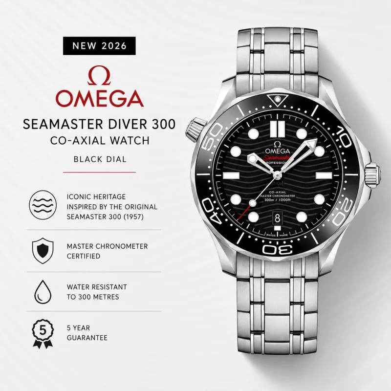 NEW OMEGA SEAMASTER DIVER 300 CO-AXIAL WATCH BLACK